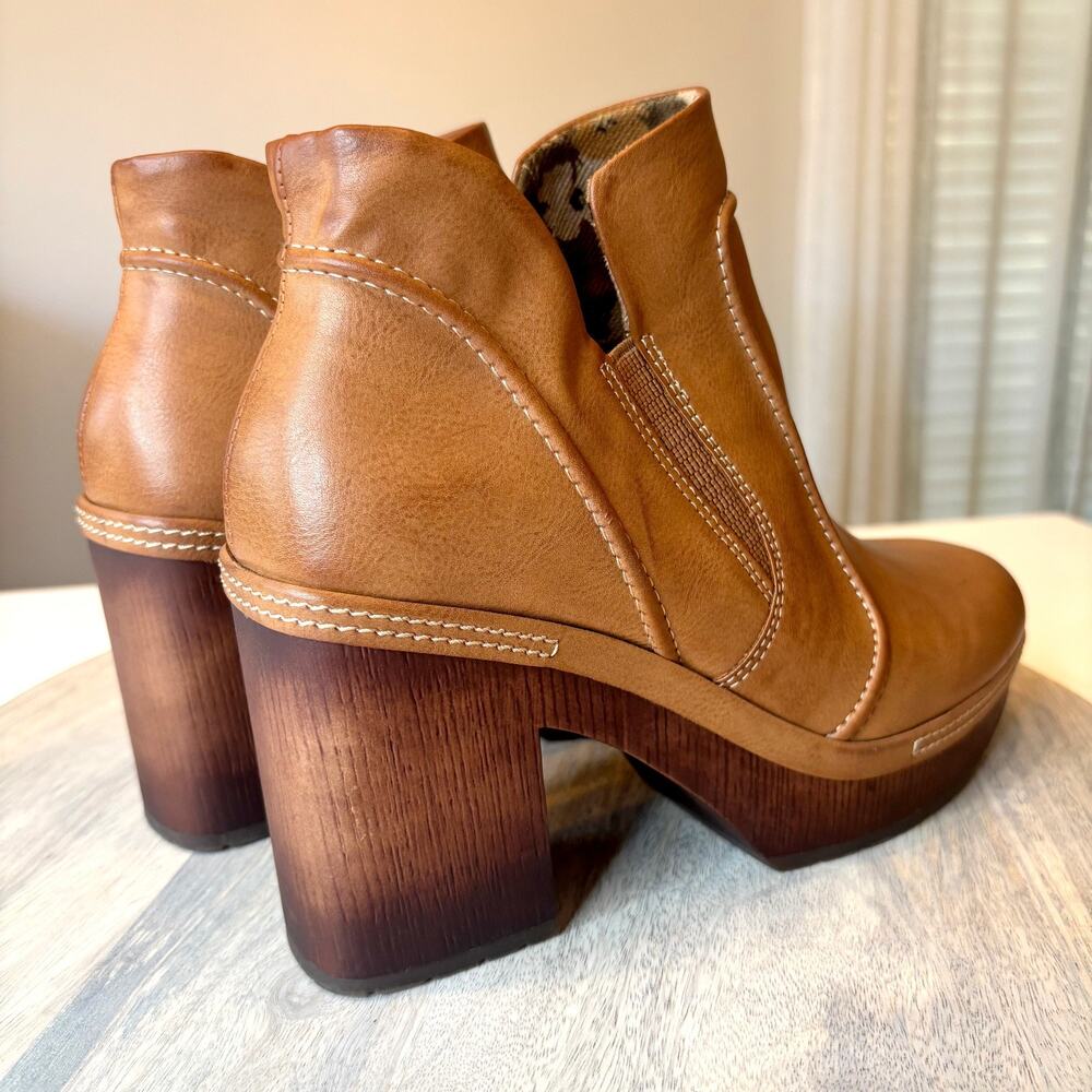 Korks Women's Platform Ankle Boots Brown Leather Chunky Heel Slip On Booties 7.5 - Picture 7 of 12